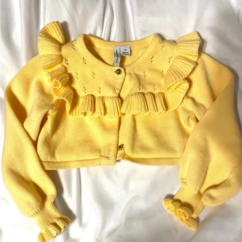 EUC Janie and Jack Ruffle Yellow Cardigan Sweater 2T Toddler Girl